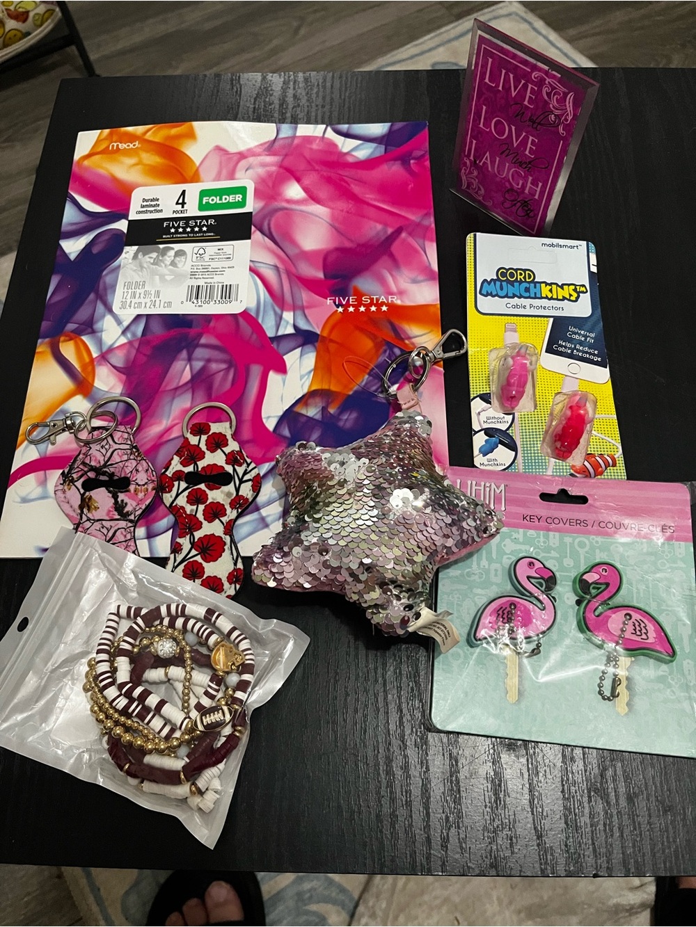 Five Star Pink & Purple Swirl Folder with Pink Sequin Star Keychain - Five Star